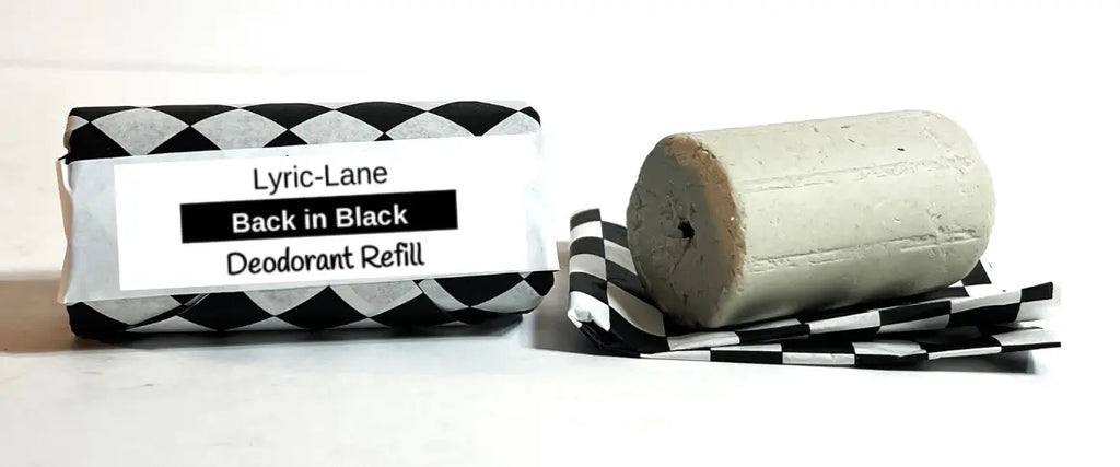 Lyric-Lane Deodorant Tube & Refill Quick Shop featuring Back in Black refill wrapped in black and white packaging.