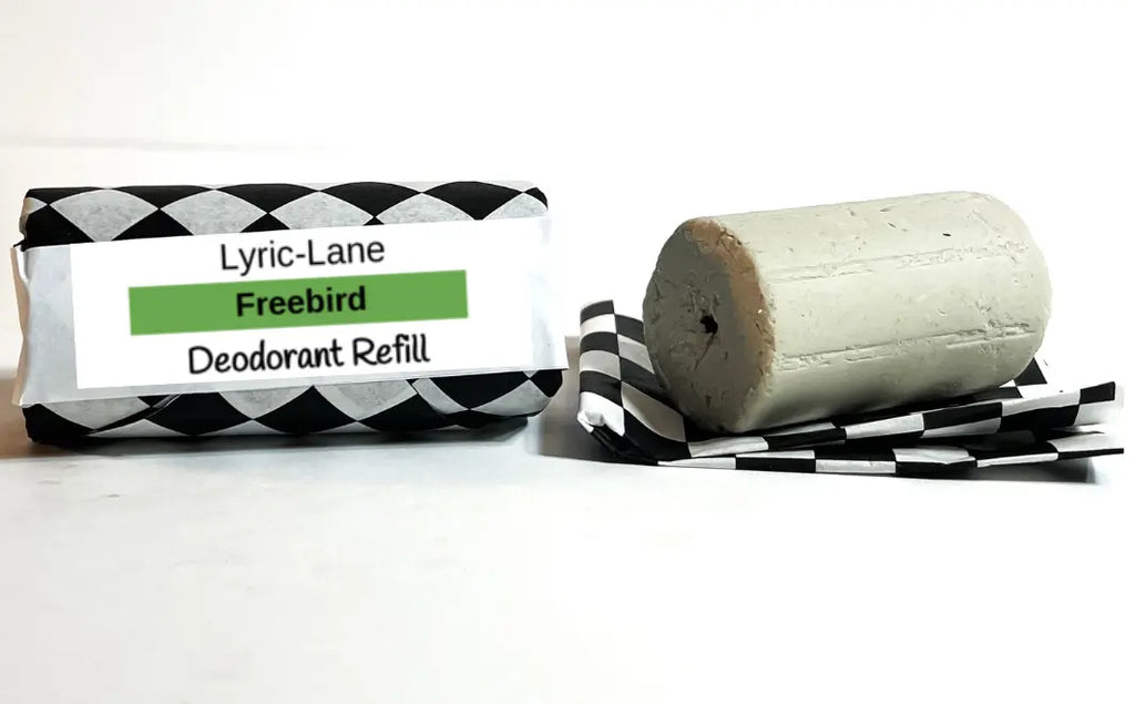 Lyric-Lane Deodorant Tube & Refill Quick Shop showing Freebird refill bar with black and white wrapper.