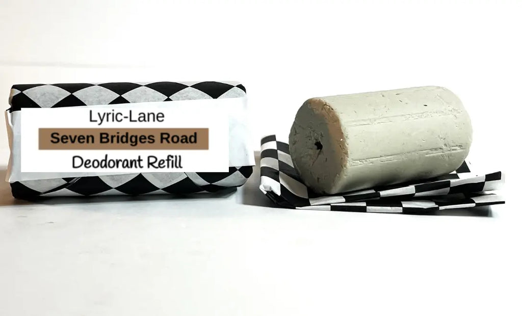 Lyric-Lane Deodorant Tube & Refill Quick Shop featuring Seven Bridges Road refill bar on checkered wrap.