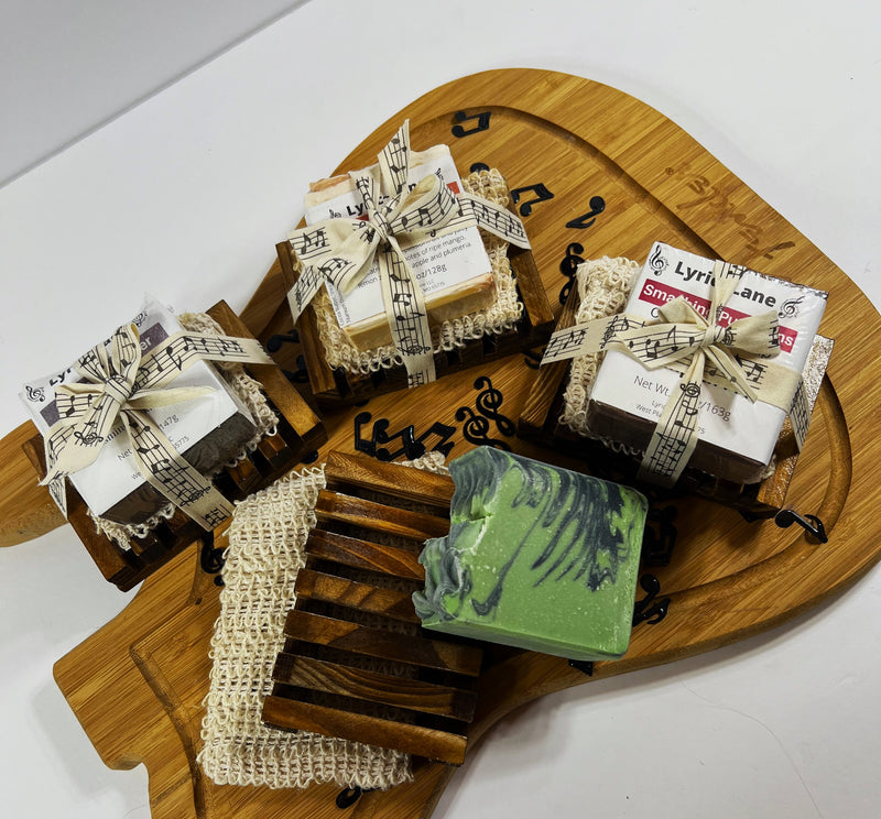 Artisan Soap Gift Sets-Soap Bar, Sisal Soap Bag, &  Wood Soap Dish