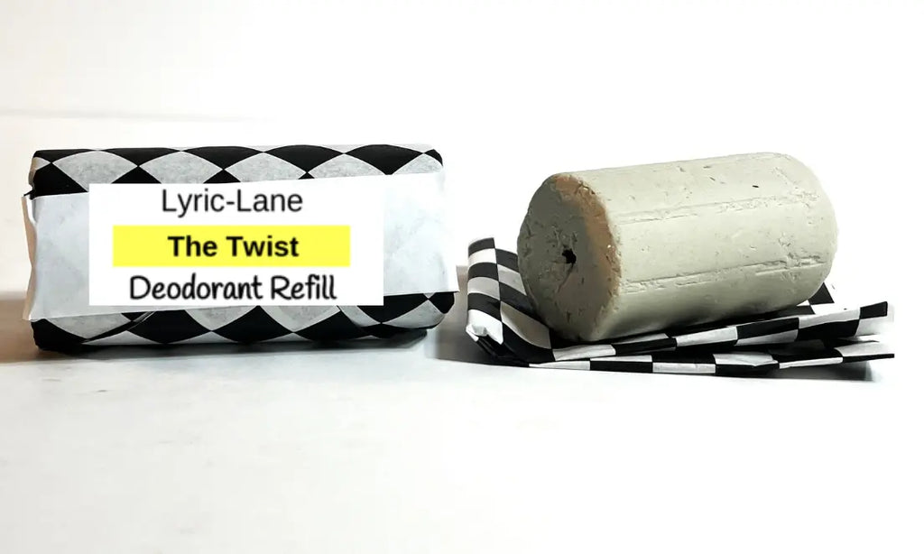 Lyric-Lane Deodorant Tube & Refill Quick Shop showing The Twist refill and packaging with black and white design
